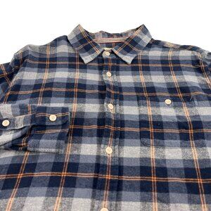The Normal Brand Plaid Button Front Shirt Mens L Blue Checks Cotton Pocket